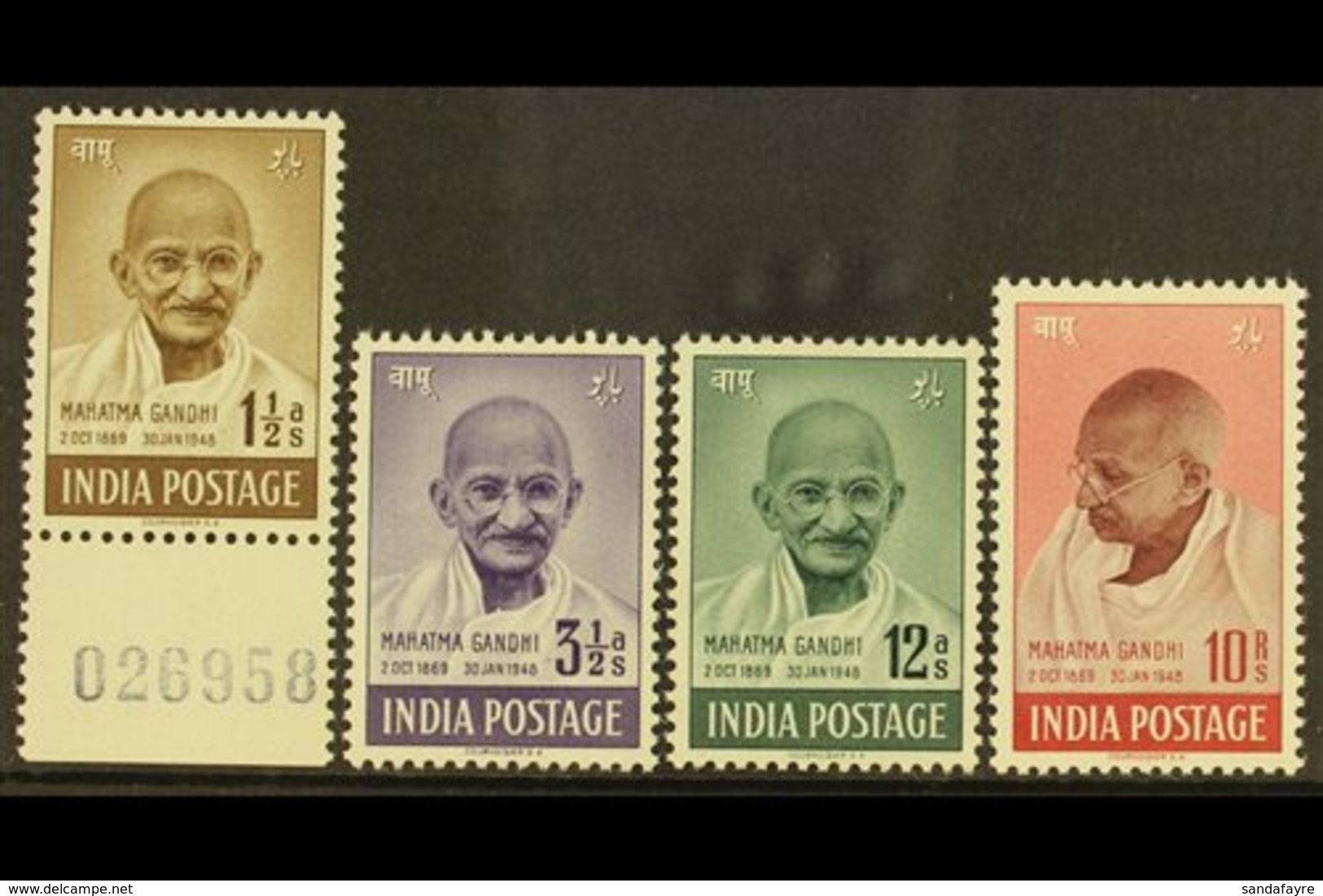 1948 Gandhi Complete Set, SG 305/08, Very Fine Mint, Very Fresh. (4 Stamps) For More Images, Please Visit Http://www.san - Otros & Sin Clasificación