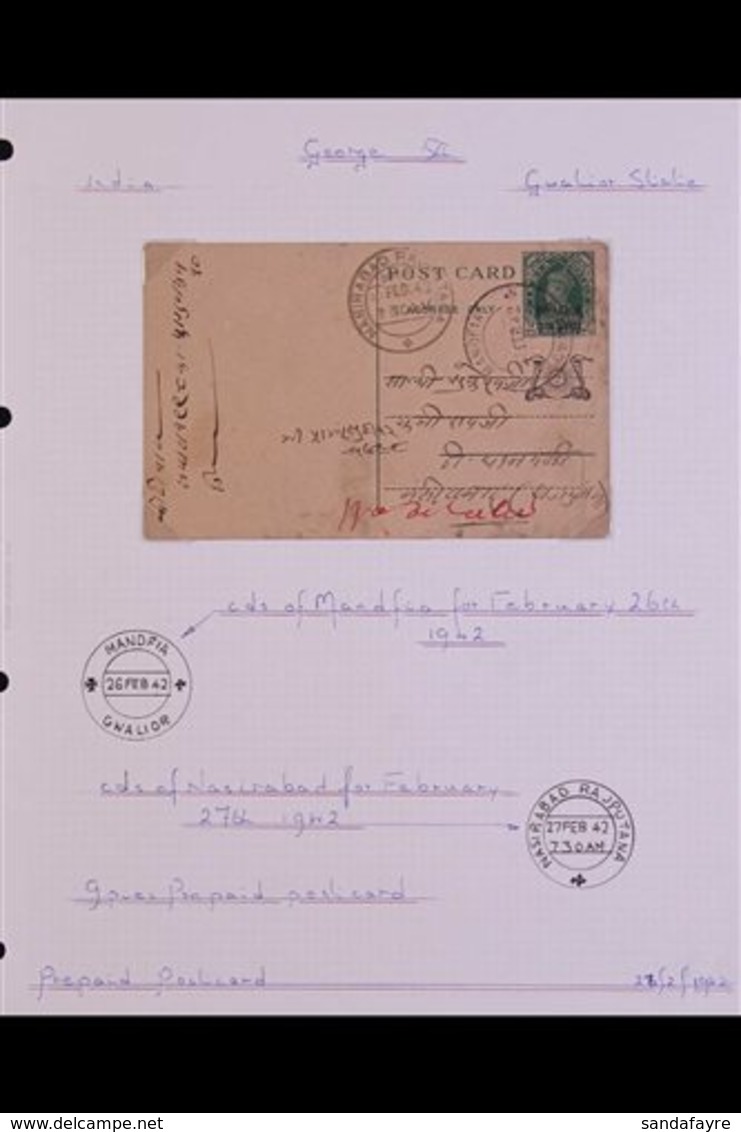 GWALIOR 1939-1950 Interesting Collection Of Commercial COVERS & CARDS Written Upon Leaves, Includes Two Registered Cover - Andere & Zonder Classificatie