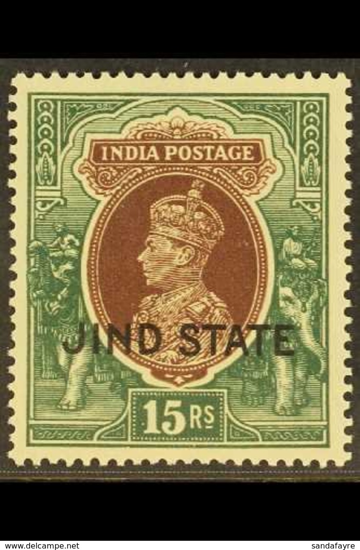 JIND 1937-38 KGVI 15r Brown & Green, SG 125, Never Hinged Mint. For More Images, Please Visit Http://www.sandafayre.com/ - Andere & Zonder Classificatie