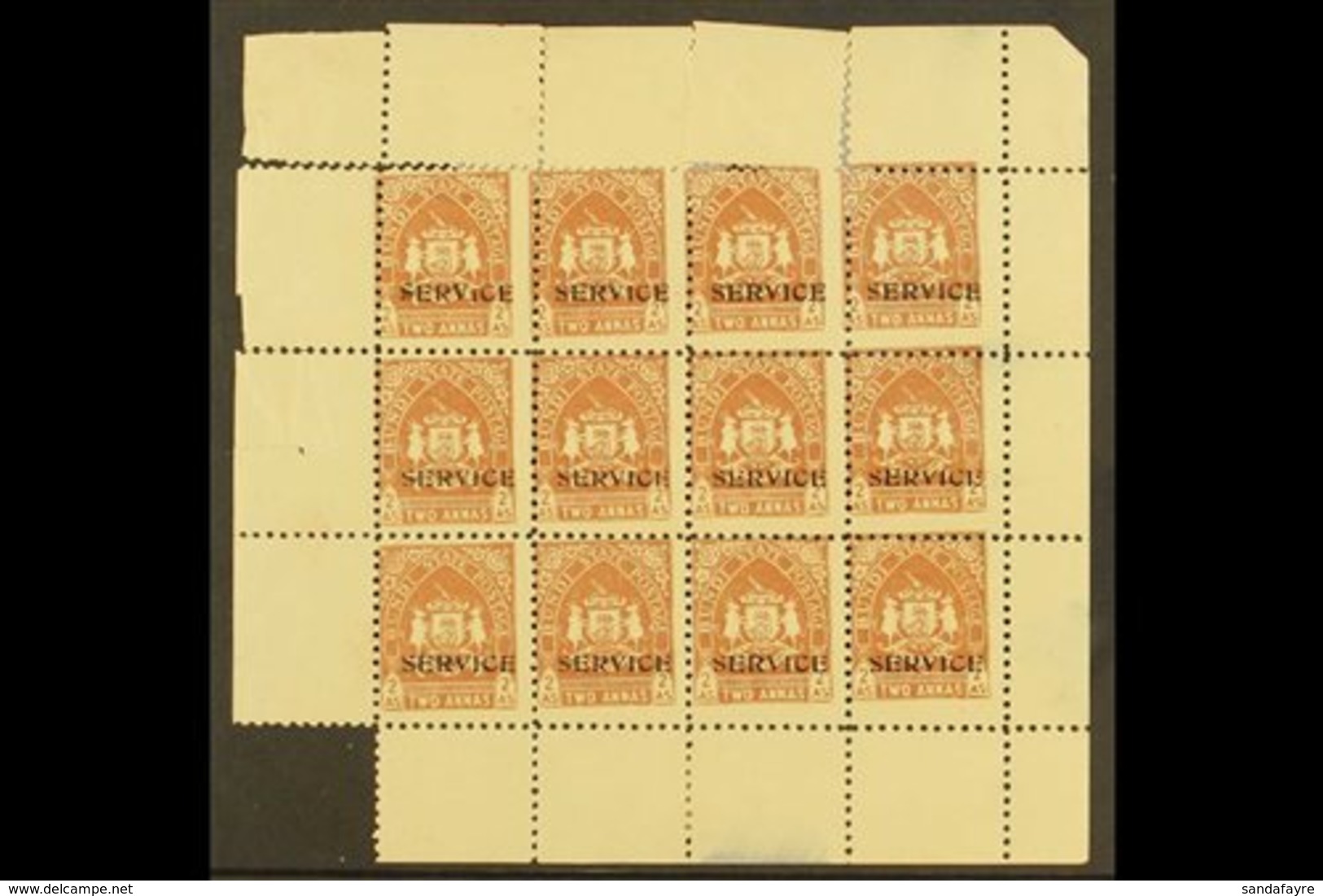 BUNDI OFFICIALS. 1941 2a Brown, SG O56, COMPLETE SHEET Of 12 With Selvedge To All Sides. Fine Mint, Ungummed Paper As Is - Other & Unclassified