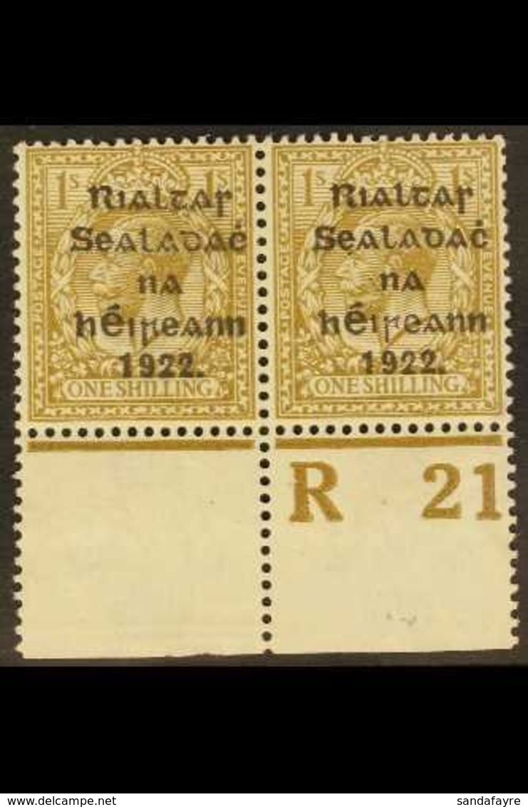 1922 1s Bistre-brown Thom Overprint In Black (SG 15, Hibernian T19), Fine Mint Lower Marginal Perf 'R21' CONTROL PAIR, H - Andere & Zonder Classificatie