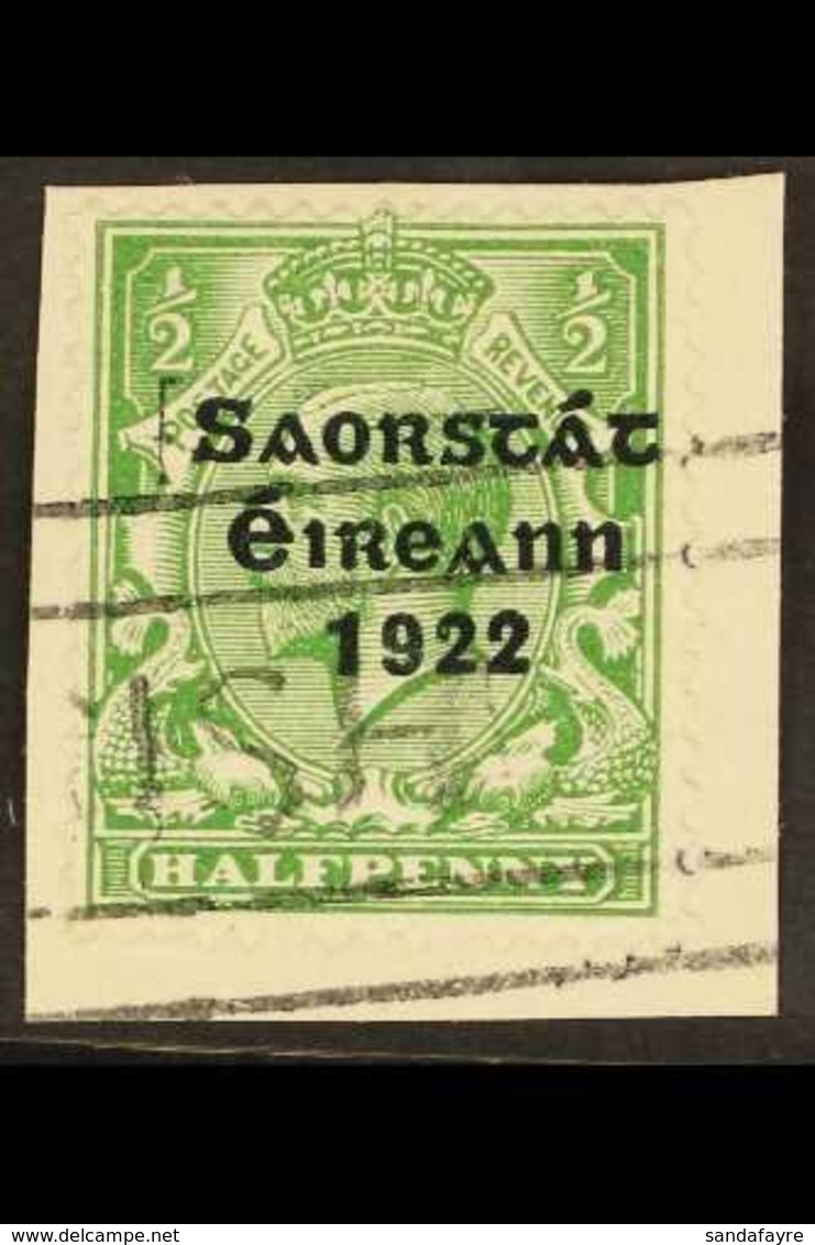 1922-23 ½d Green Overprint With GUIDE BLOCK Variety, Hibernian T47h, Fine Used On Small Piece Tied By Machine Cancel, Ve - Andere & Zonder Classificatie