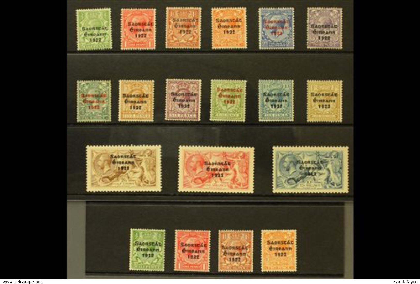 1922-23 Thom Three Line Overprints Complete Set Of 15 To 10s Seahorse, SG 52/66, Plus The Harrison Coils Set Of Four, SG - Andere & Zonder Classificatie