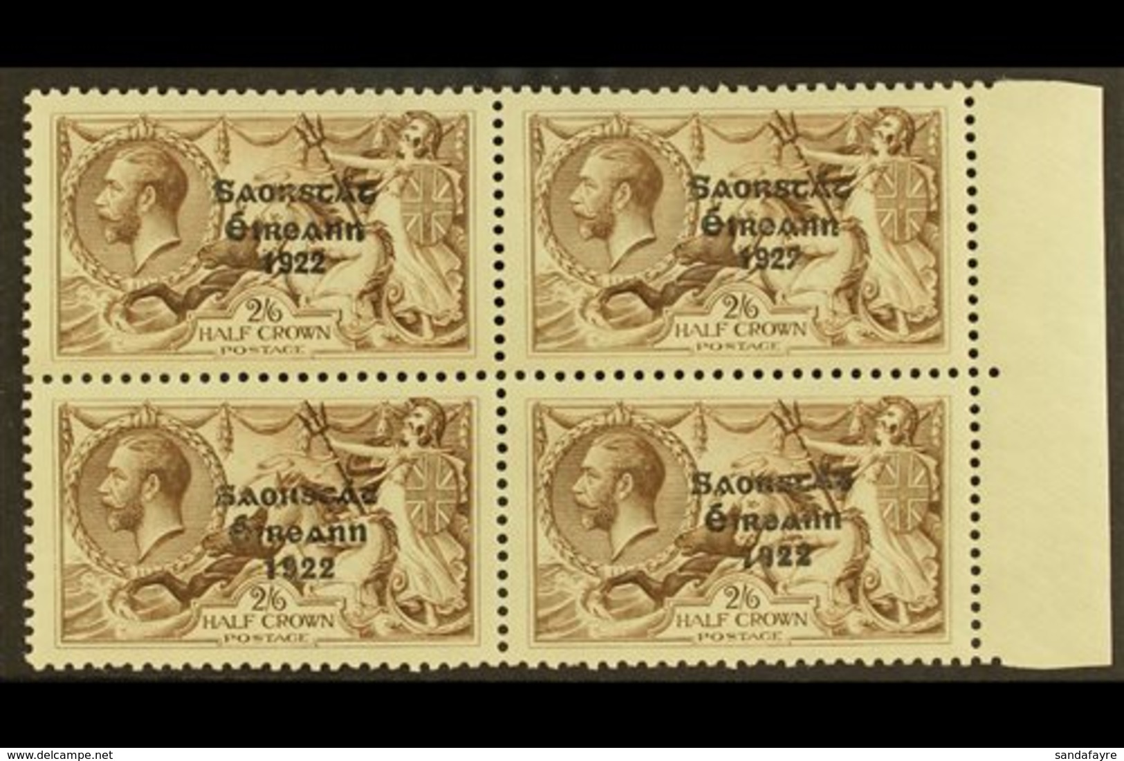 1925 2s 6d Chocolate Brown, SG 83, Marginal Block Of 4 Showing The Variety "Wide And Narrow Date" As 2 Vertical Pairs, S - Autres & Non Classés