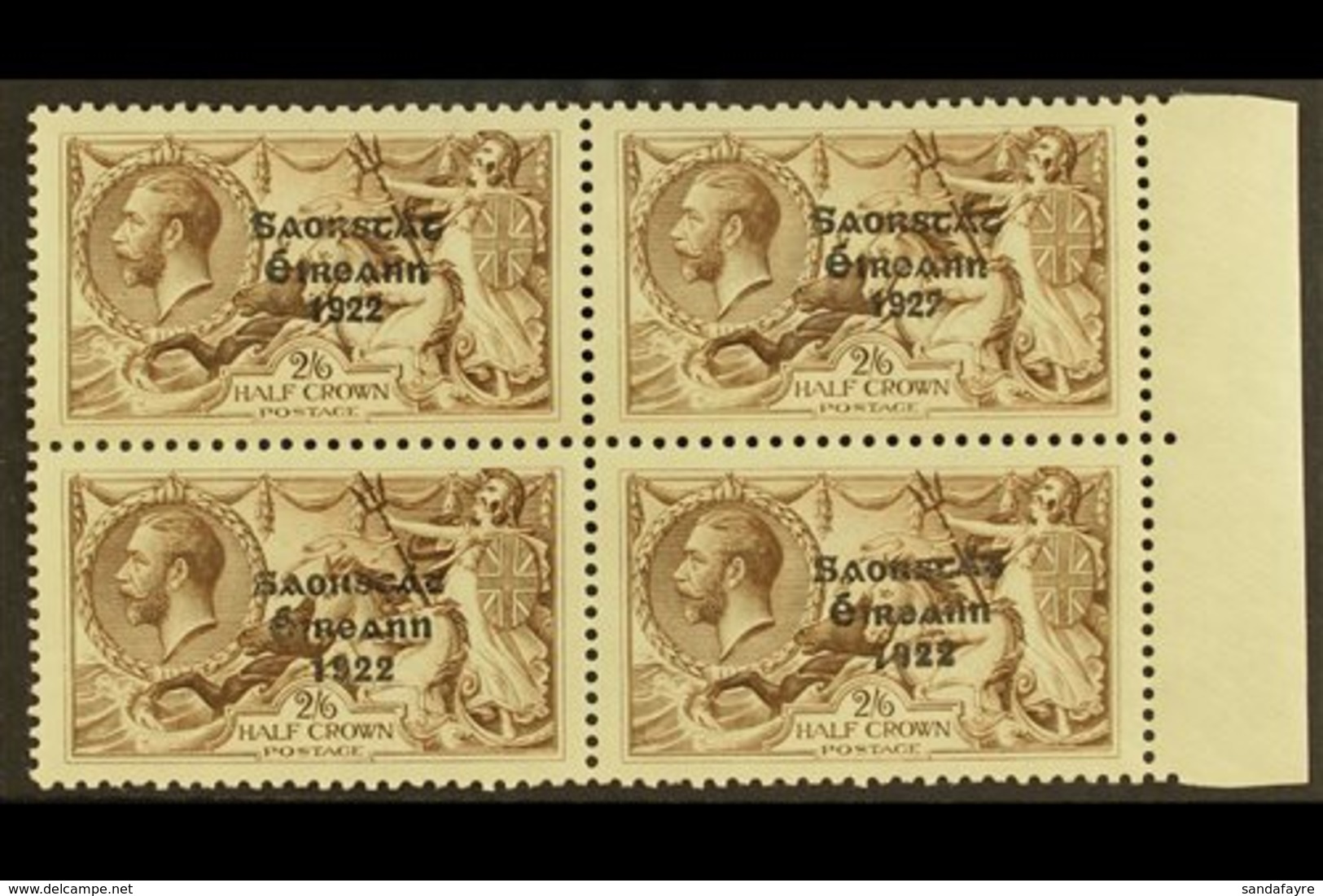 1925 2s 6d Chocolate Brown, SG 83, Marginal Block Of 4 Showing The Variety "Wide And Narrow Date" As 2 Vertical Pairs, S - Andere & Zonder Classificatie