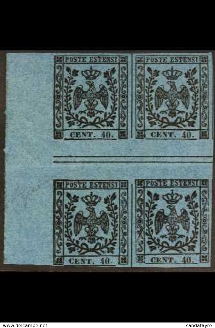 MODENA 1852 40c Black On Deep Blue With Point After Figures Of Value (SG 12, Sassone 10), Fine Mint Marginal GUTTER BLOC - Non Classés