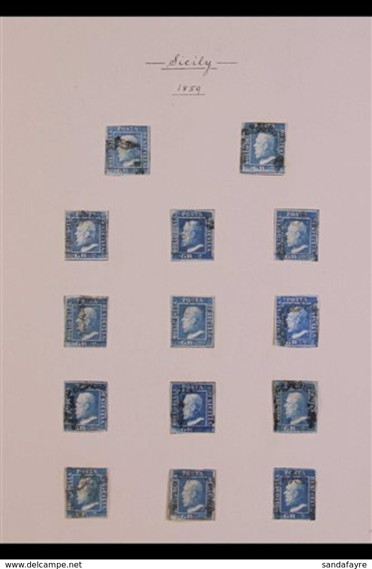 SICILY 1859 2g Blue (SG 3, Sassone 6/8) - An Old Used Accumulation With Many Shades On Leaves. Some With Small Faults As - Sin Clasificación