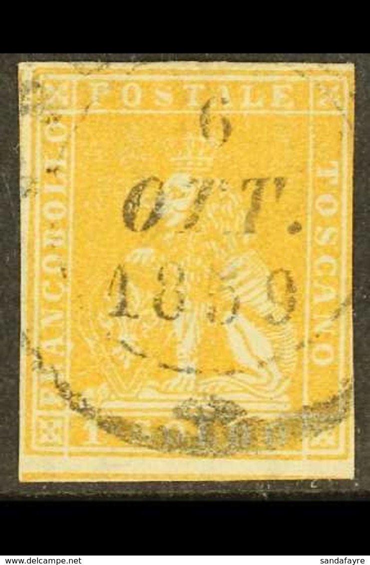 TUSCANY 1857 1s Bright Ochre, Wmk Vertical Lines, Sass 11a, Very Fine Used With Three Clear Margins, Just Touches Outer  - Sin Clasificación