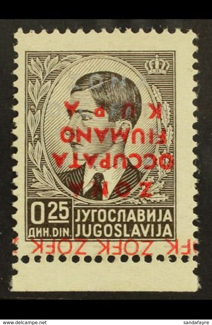 FIUME & KUPA ZONE 1941 25p Black DOUBLE OVERPRINT - One In Silver And The Other Inverted In Red, Sassone 1c, Fine Mint M - Zonder Classificatie