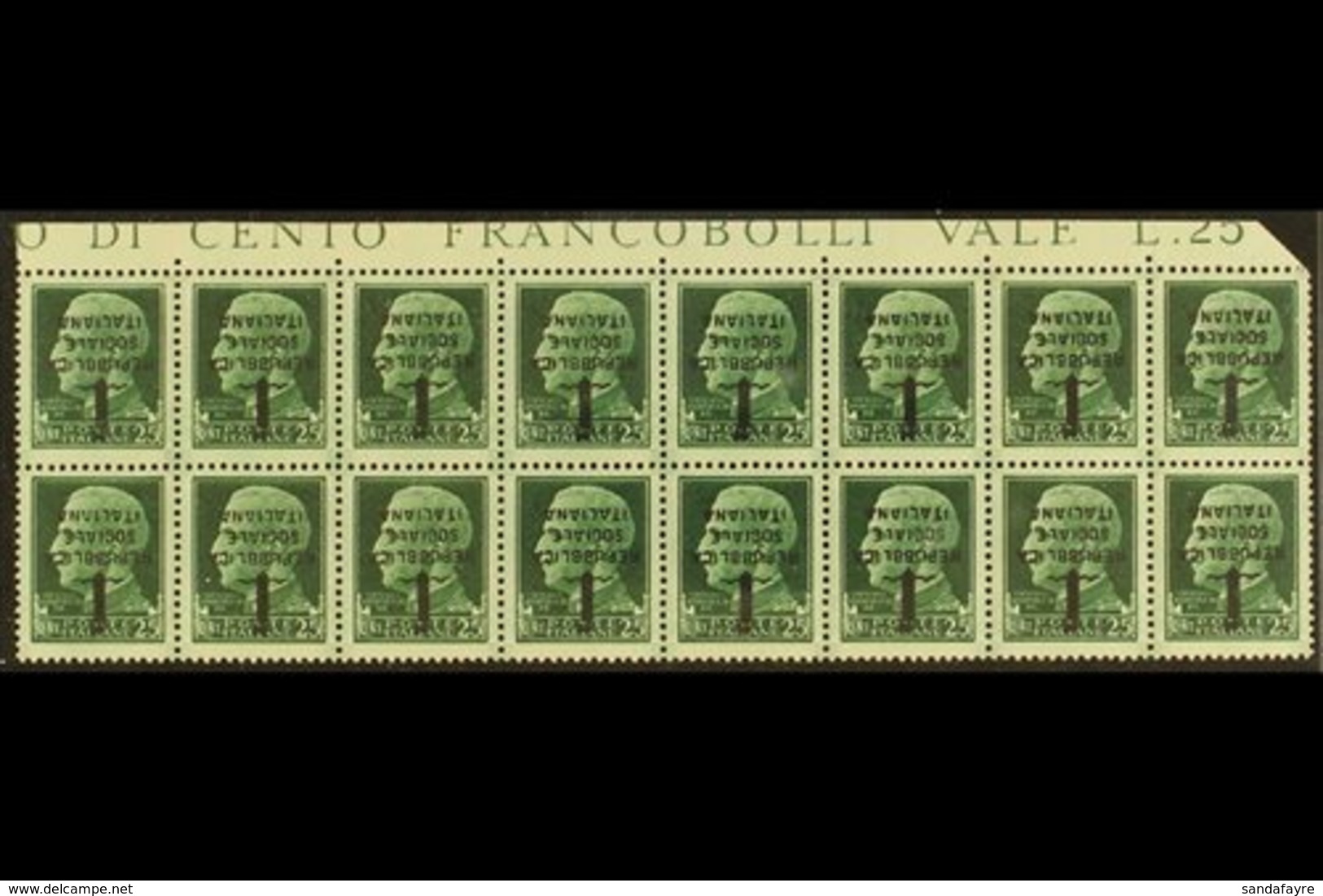 ITALIAN SOCIAL REPUBLIC (R.S.I.) 1944 25c Green Florence Overprint, With "OVERPRINT INVERTED" Variety, Sassone 491a, A S - Zonder Classificatie