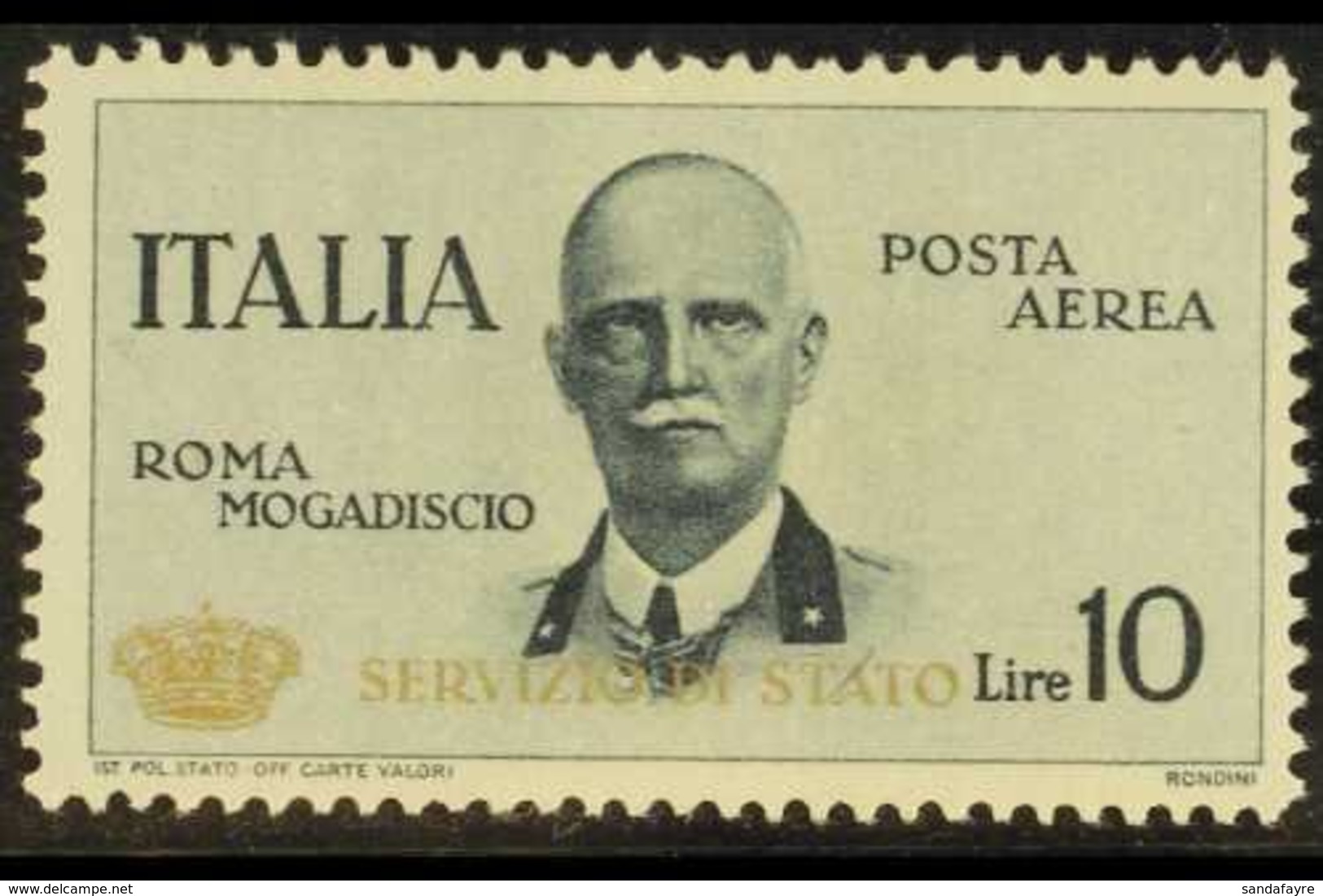 OFFICIAL - AIRMAIL 1934 10L Slate, Rome-Mogadishu Flight, Overprinted "SERVIZIO DI STATO" In Gold, Sassone 2, Never Hing - Zonder Classificatie