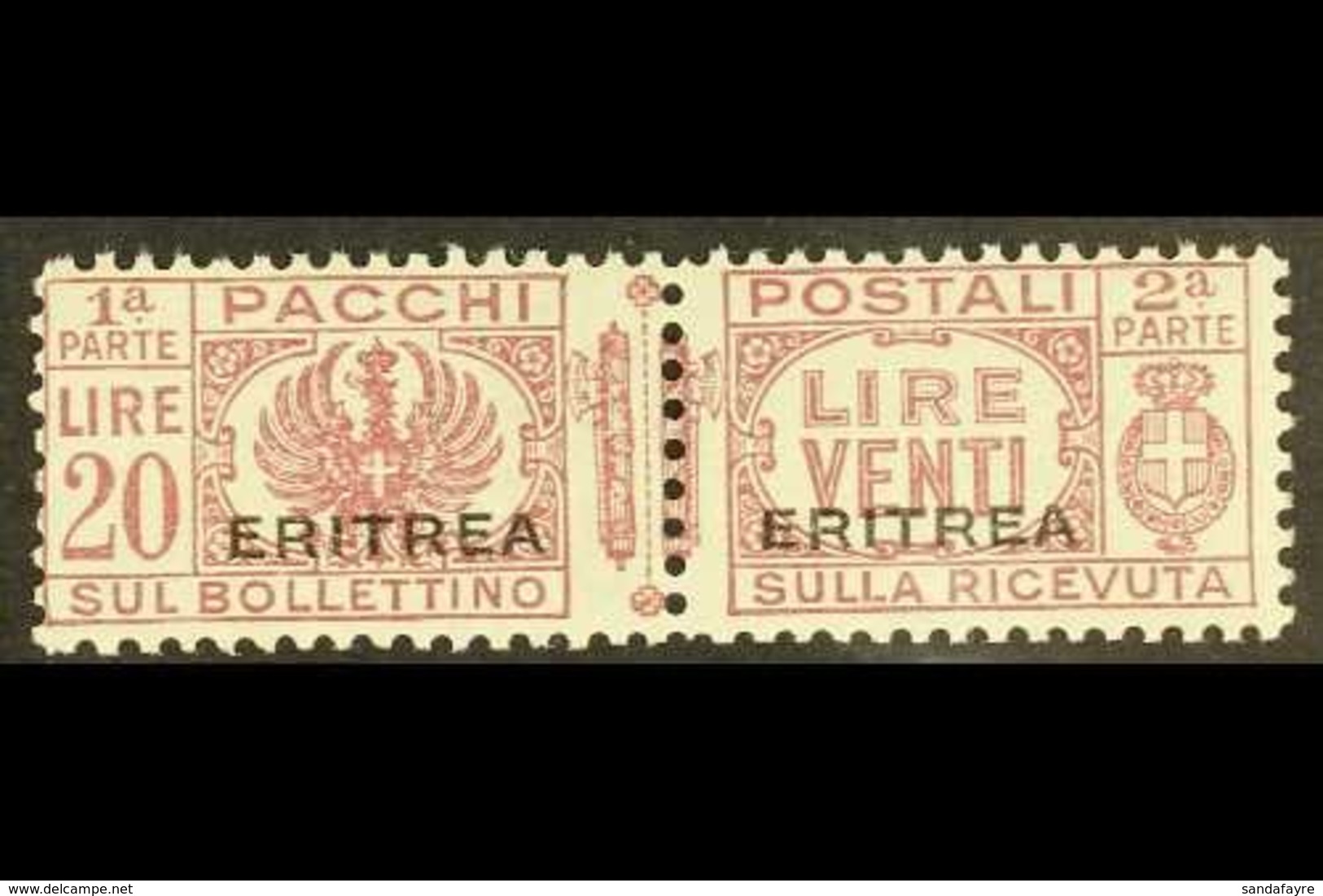 ERITREA PARCEL POST 1927-37 20L Dull Purple Overprint (SG P133, Sassone 32), Never Hinged Mint Horizontal Pair, Very Fre - Otros & Sin Clasificación