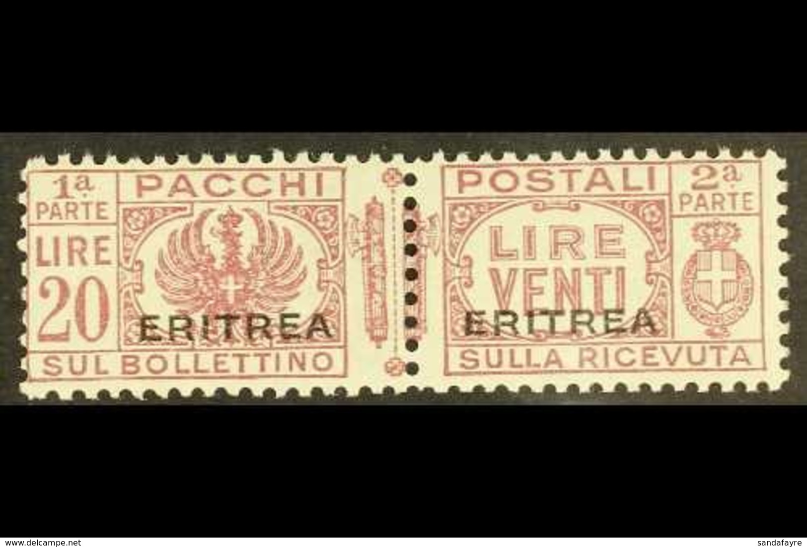 ERITREA PARCEL POST 1927-37 20L Dull Purple Overprint (SG P133, Sassone 32), Never Hinged Mint Horizontal Pair, Very Fre - Andere & Zonder Classificatie