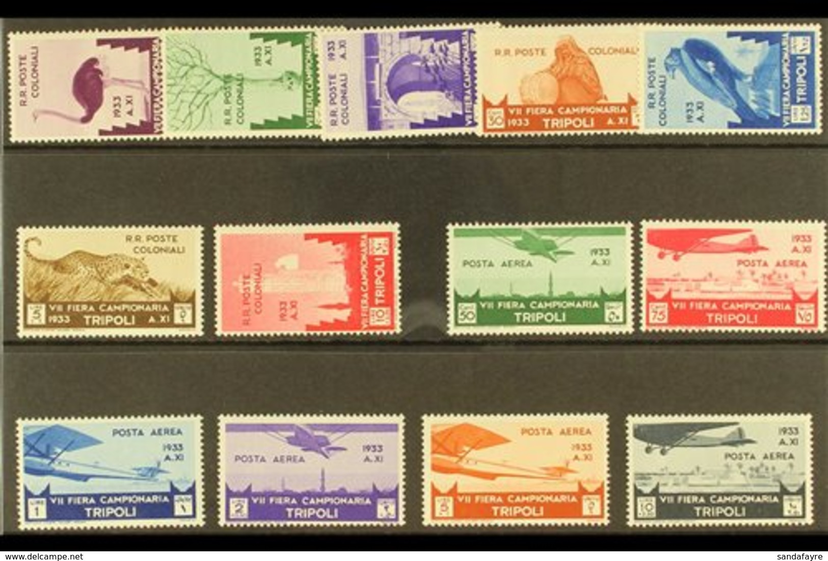 TRIPOLITANIA 1933 Seventh Tripoli Fair complete Set Including Airs, SG 158/70 (Sassone Libya 118/24 & A8/13), Never Hing - Other & Unclassified