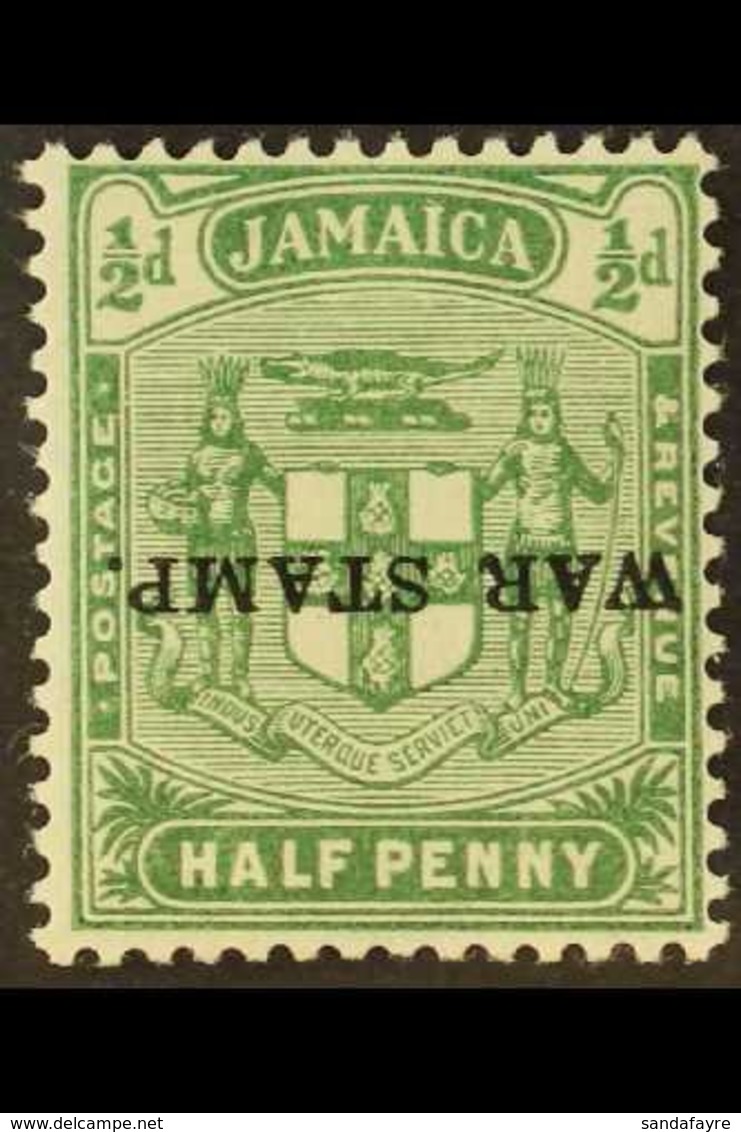 1916 (APR-SEPT) ½d Yellow-green War Stamp With "OVERPRINT INVERTED" Variety, SG 68c, Very Fine Mint For More Images, Ple - Jamaïque (...-1961)