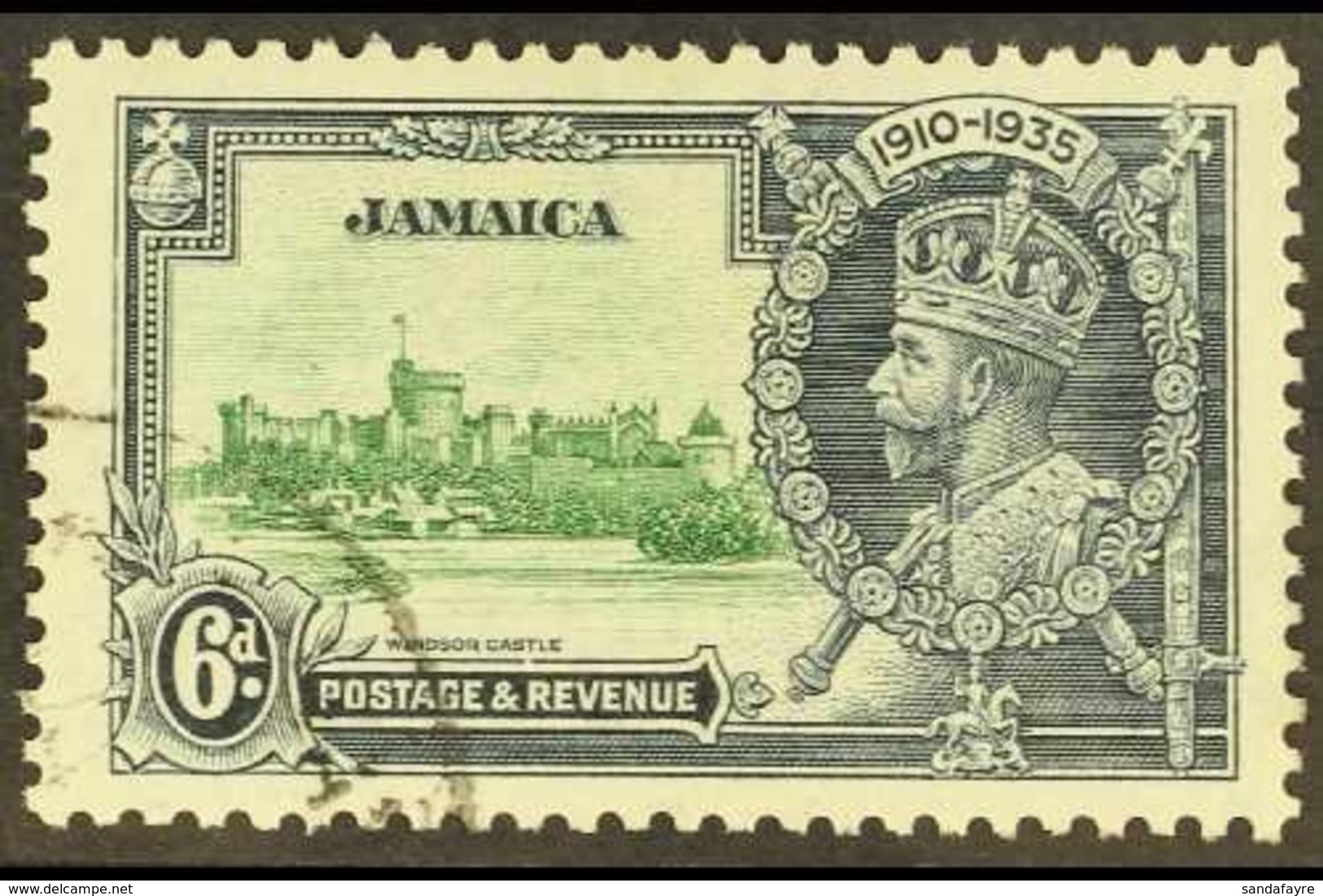1935 6d Green & Indigo Jubilee LIGHTNING CONDUCTOR Variety, SG 116c, Very Fine Cds Used, Fresh & Attractive. For More Im - Jamaica (...-1961)