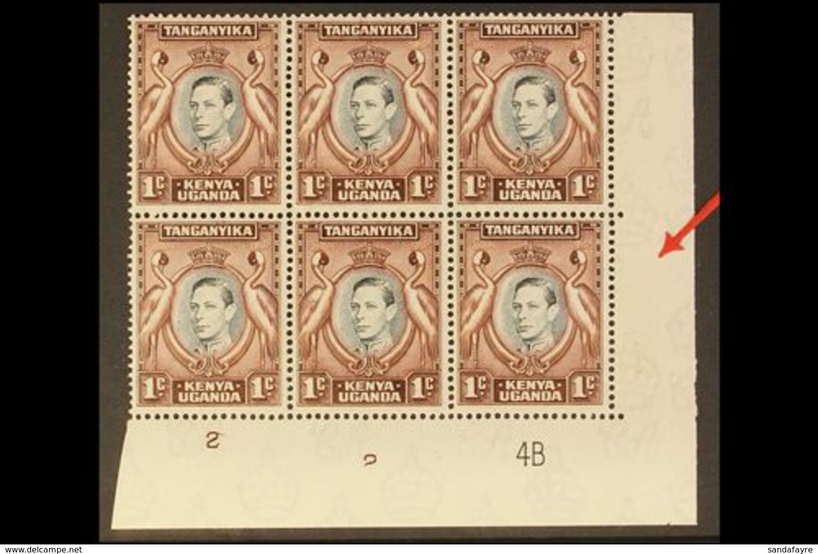 1938-54 1c Black & Chocolate Brown Perf 13¼x13¾, SG 131, Superb Never Hinged Mint Lower Right Corner Plate '2 4B' BLOCK  - Vide