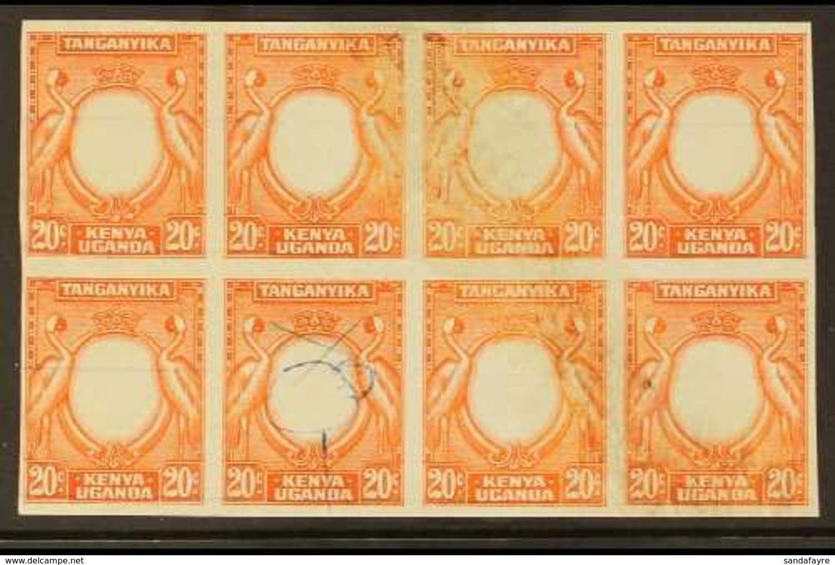 1938-54 FRAME ONLY IMPERF PROOFS BLOCK. 20c Black & Orange (as SG 139) IMPERF PROOFS BLOCK Of 8 Of The FRAME ONLY Printe - Vide