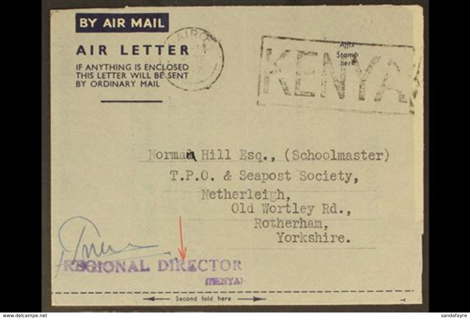 1947 AIR LETTER (June 3rd) Nairobi To Rotherham (Philatelic Content) From Postmaster General To TPO & Seapost Society, S - Vide