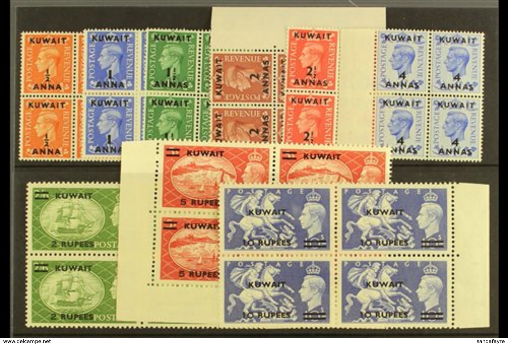 1950-4 KGVI GB Overprints Set In BLOCKS OF FOUR, SG 84/92, Fine, Never Hinged Mint (9 Blocks). For More Images, Please V - Koeweit