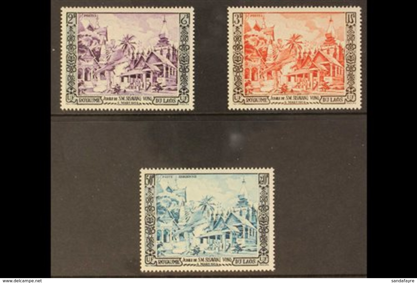 1954 Golden Jubilee Of King Sisavang Vong, Complete Set, SG 40/42, Very Fine , Barely Hinged Mint. (3 Stamps) For More I - Laos