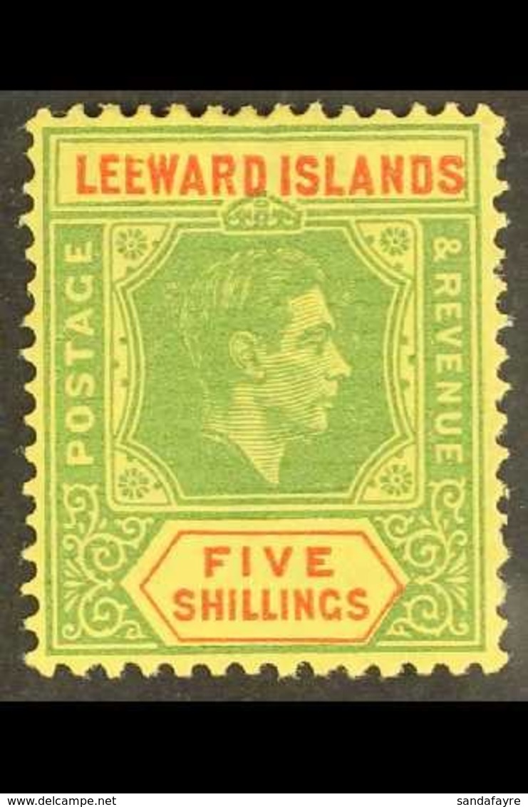 1938 5s Green And Red On Yellow On Ordinary Paper, Geo VI, Variety "broken E", SG 112ba, Very Fine Mint. For More Images - Leeward  Islands