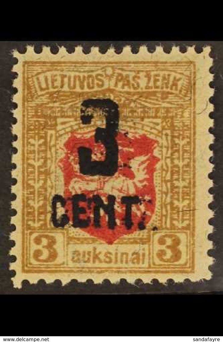 1922 (OCT) 3c On 3a Carmine And Brown, New Currency Surcharge, SG 159 Or Michel 152, Very Fine Mint. For More Images, Pl - Litouwen