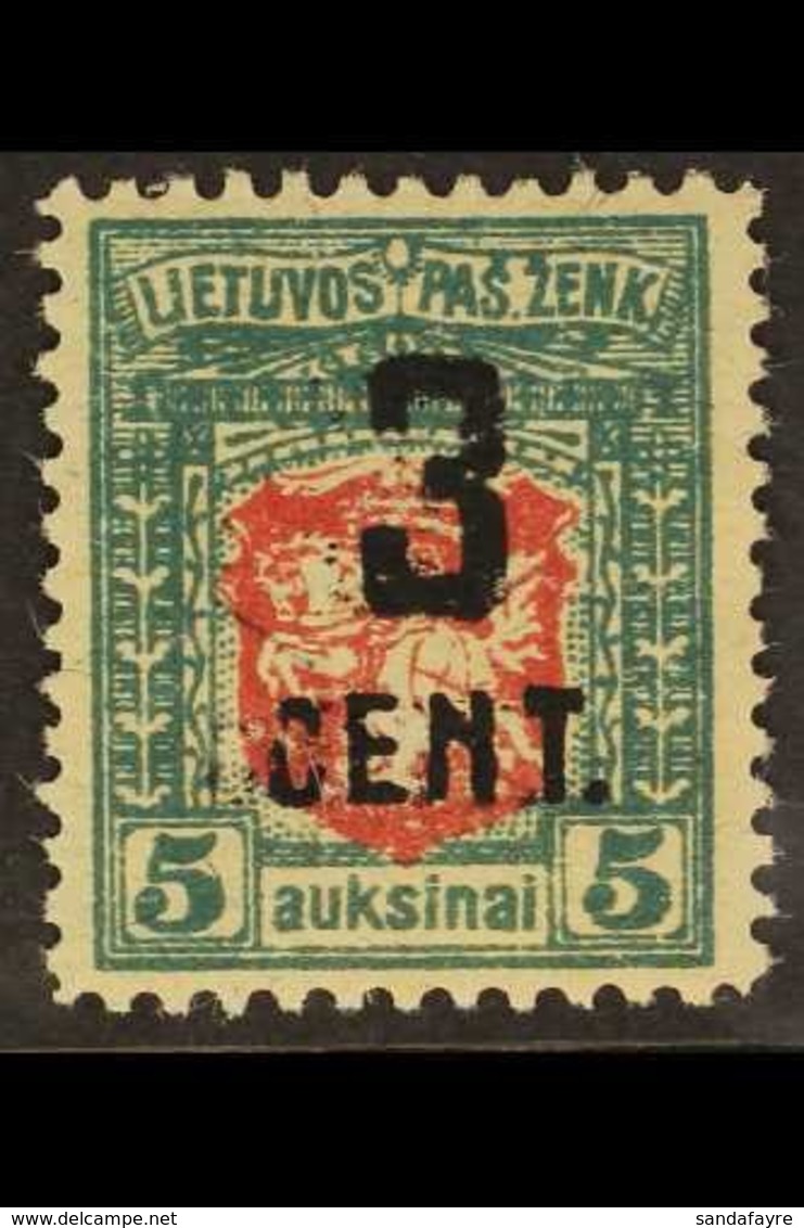 1922 (OCT) 3c On 5a Carmine And Blue-green, New Currency Surcharge, SG 161 Or Michel 153, Very Fine Mint. For More Image - Lituania