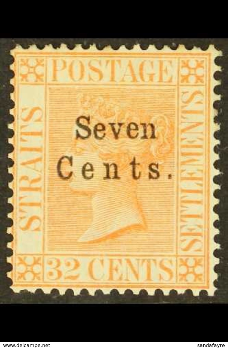 1879 7c On 32c Pale Red, SG 21, Fine Mint.  For More Images, Please Visit Http://www.sandafayre.com/itemdetails.aspx?s=6 - Straits Settlements