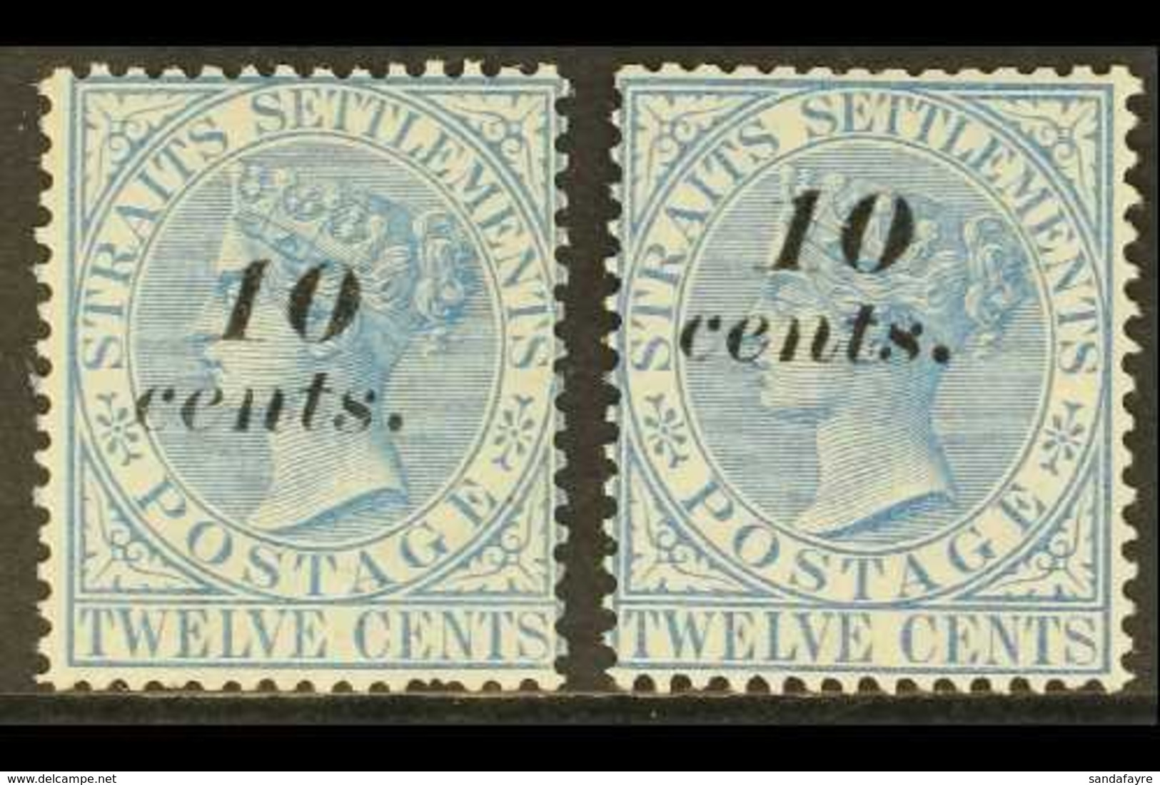 1880-81 10c On 12c Ultramarine (one Shorter Perf), And 10c On 12c Blue, SG 45/45a, Fine Mint. (2 Stamps) For More Images - Straits Settlements