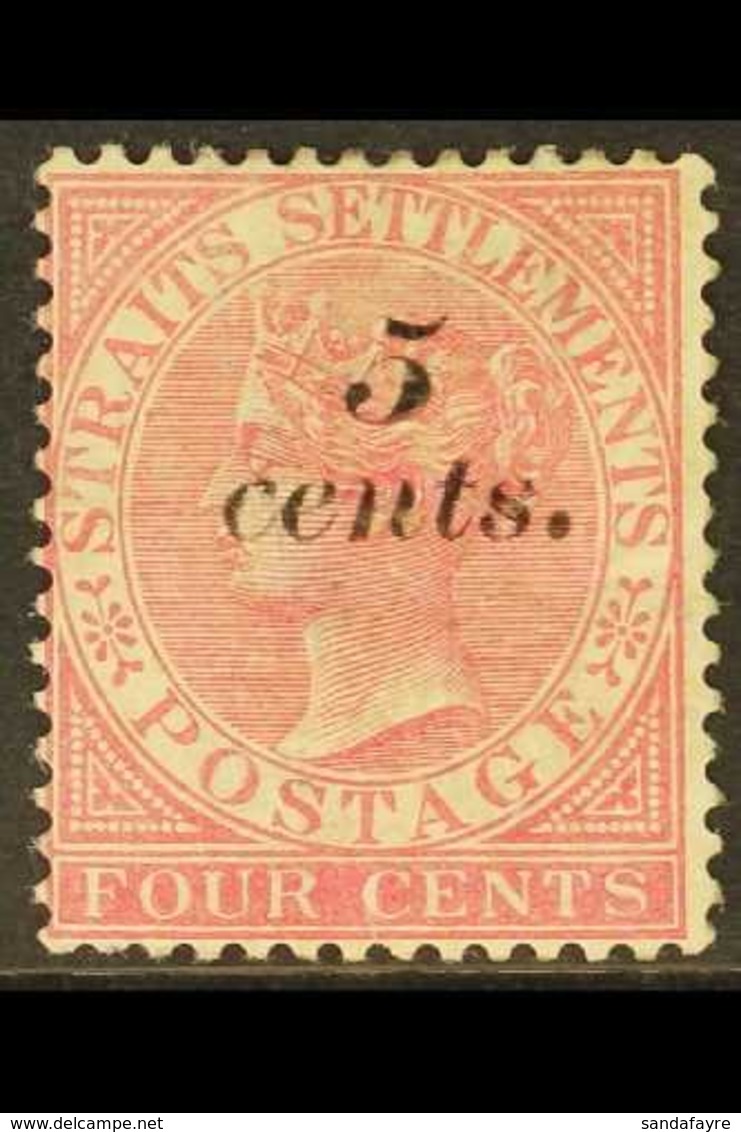 1882 5c On 4c Rose, SG 47, Mint With Small Thin. For More Images, Please Visit Http://www.sandafayre.com/itemdetails.asp - Straits Settlements