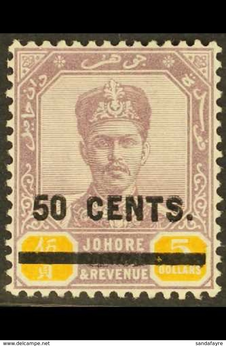JOHORE 1904 50c On $5 Dull Purple And Yellow, SG 60, Fine Mint. For More Images, Please Visit Http://www.sandafayre.com/ - Andere & Zonder Classificatie