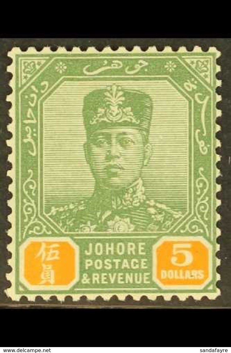 JOHORE 1922 $5 Green And Orange, SG 124, Fine Mint. For More Images, Please Visit Http://www.sandafayre.com/itemdetails. - Other & Unclassified