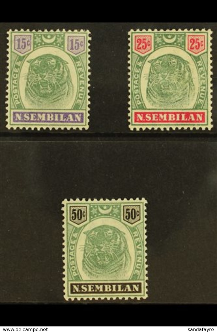 NEGRI SEMBILAN 1895 15c, 25c And 50c "Tigers", SG 11, 13, 14, Very Fine And Fresh Mint. (3 Stamps) For More Images, Plea - Otros & Sin Clasificación