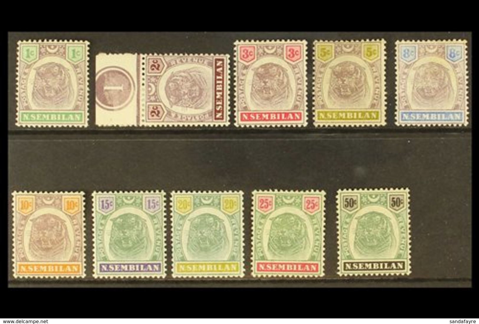 NEGRI SEMBILAN 1895-99 Complete Tiger Set, SG 5/14, Mainly Fine Mint, 25c Without Gum. (10 Stamps) For More Images, Plea - Other & Unclassified