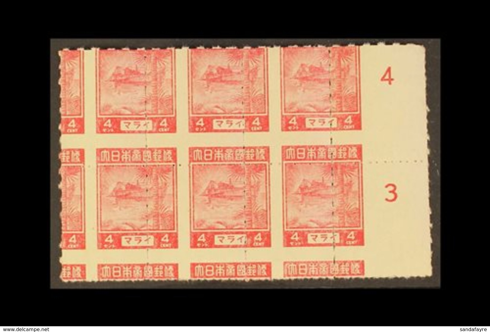 1943 4c Carmine- Rose 'Tin Dredger' Stamp Rouletted - BLOCK OF EIGHT BADLY MIS-ROULETTED From The Right Side Of Of The S - Autres & Non Classés