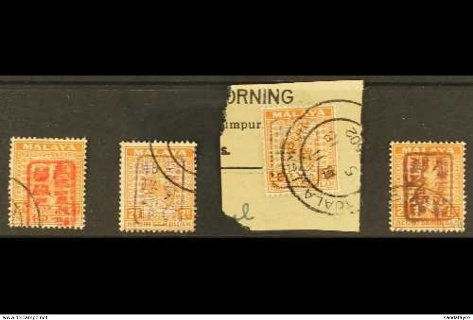 GENERAL ISSUES 1942 Negri Sembilan 2c Orange With T1 Overprint In Red, Violet, Black And Brown (SG J162/a/b/c), Fine Use - Sonstige & Ohne Zuordnung