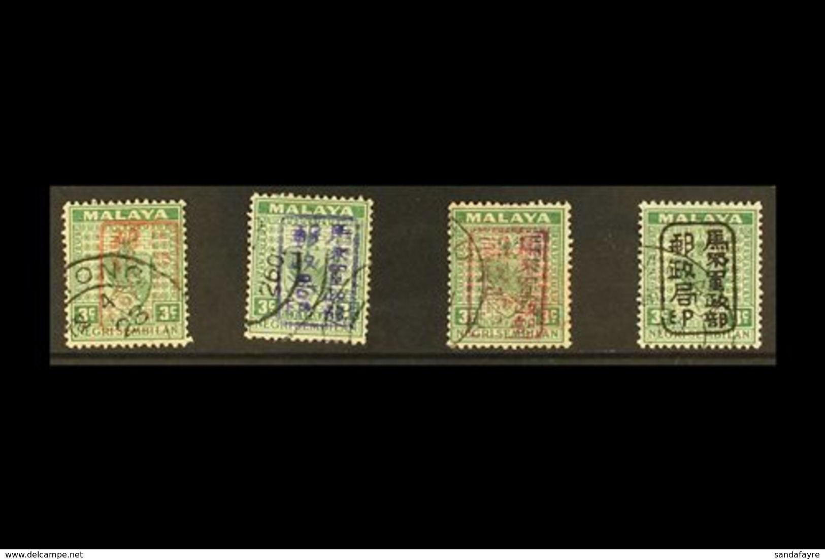 GENERAL ISSUES 1942 Negri Sembilan 3c Green With T1 Overprint In Red, Violet, Brown And Black (SG J163/a/c/d), Fine Used - Autres & Non Classés