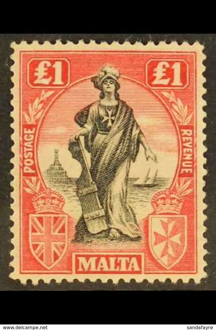 1922-26 £1 Black & Carmine-red Wmk Sideways, SG 139, Fine Mint, Fresh Colour. For More Images, Please Visit Http://www.s - Malta (...-1964)