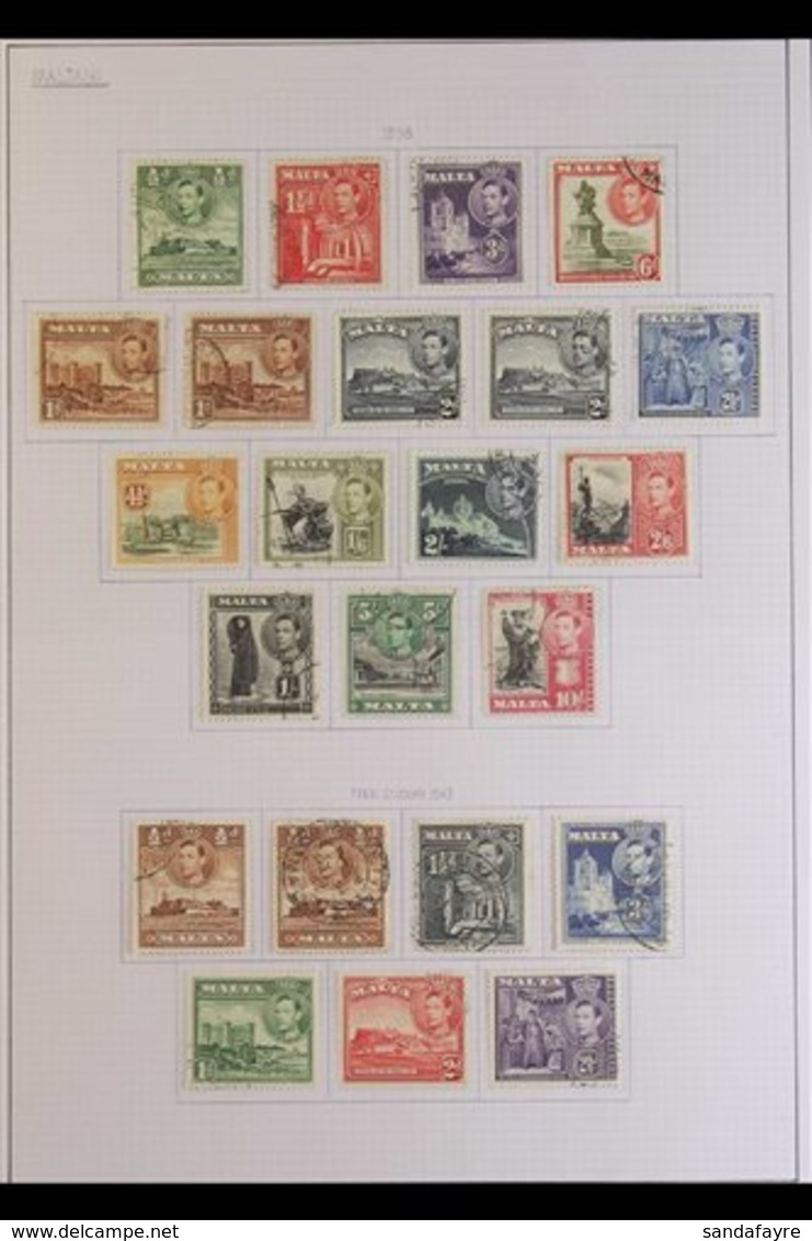 1937-1965 COLLECTION OF USED SETS Presented On Album Pages & Includes The 1938-43 Pictorial Set, 1948-53 Self Govt Opt'd - Malta (...-1964)