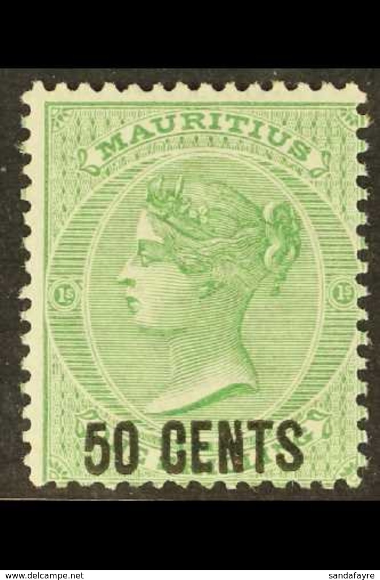 1878 50c On 1s Green, SG 90, Fine And Fresh Mint. For More Images, Please Visit Http://www.sandafayre.com/itemdetails.as - Maurice (...-1967)