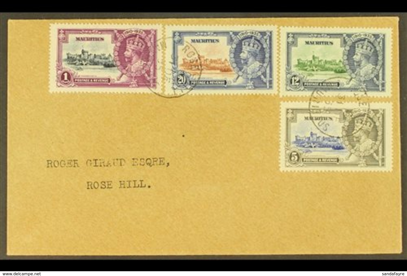 1935 (31 Dec) Local Cover Bearing Silver Jubilee Set (SG 245/48) Tied By Rose Hill Cds's, The 20c With "diagonal Line By - Maurice (...-1967)