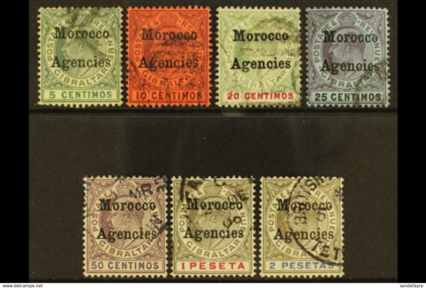 1903-05 Overprints On Gibraltar Complete Set, SG 17/23, Used, The 20c With Crease But All Others Fine Incl The 50c, 1p,  - Andere & Zonder Classificatie