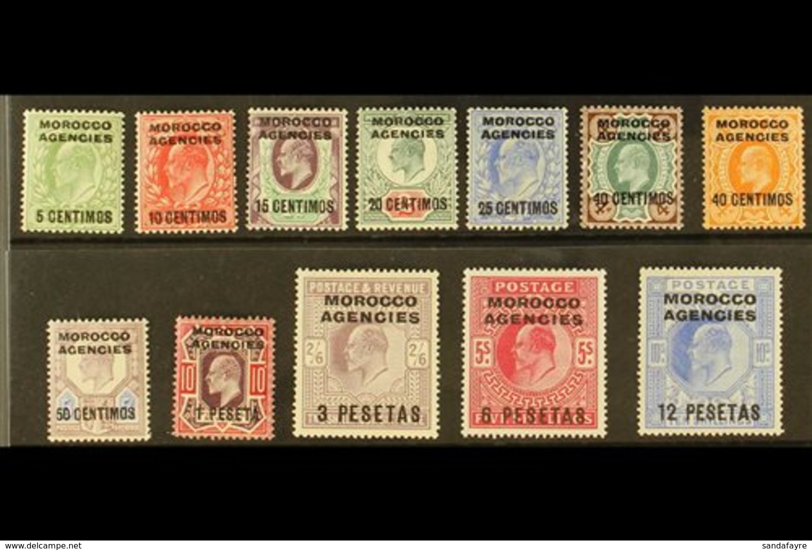 SPANISH CURRENCY 1907-12 Overprints Complete Set, SG 112/23, Very Fine Mint, Most Lower Values Are Never Hinged, Fresh.  - Andere & Zonder Classificatie