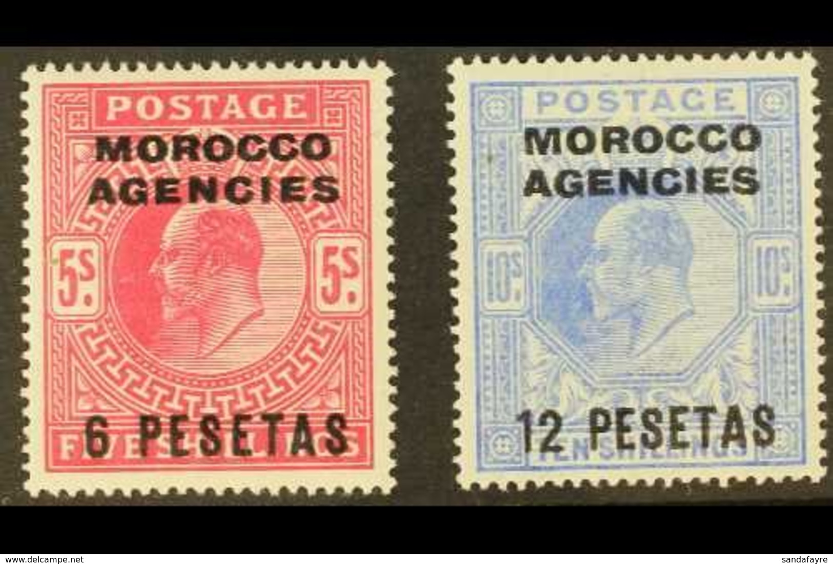 SPANISH CURRENCY 1907-12 KEVII 6p On 5s And 12p On 10s, SG 122/23, Very Fine Mint. (2 Stamps) For More Images, Please Vi - Autres & Non Classés