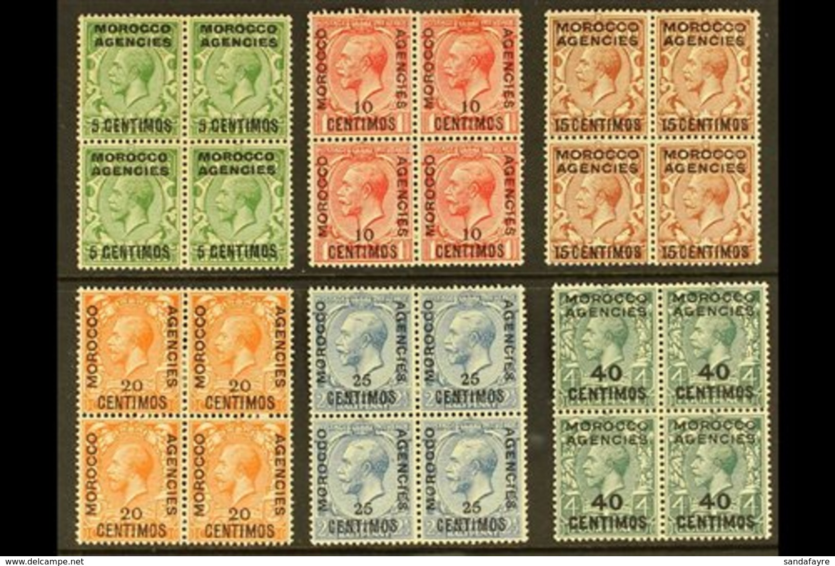 SPANISH CURRENCY 1914-26 5c On ½d To 40c On 4d In BLOCKS OF FOUR, SG 129/34, Very Fine Mint (6 Blocks). For More Images, - Otros & Sin Clasificación