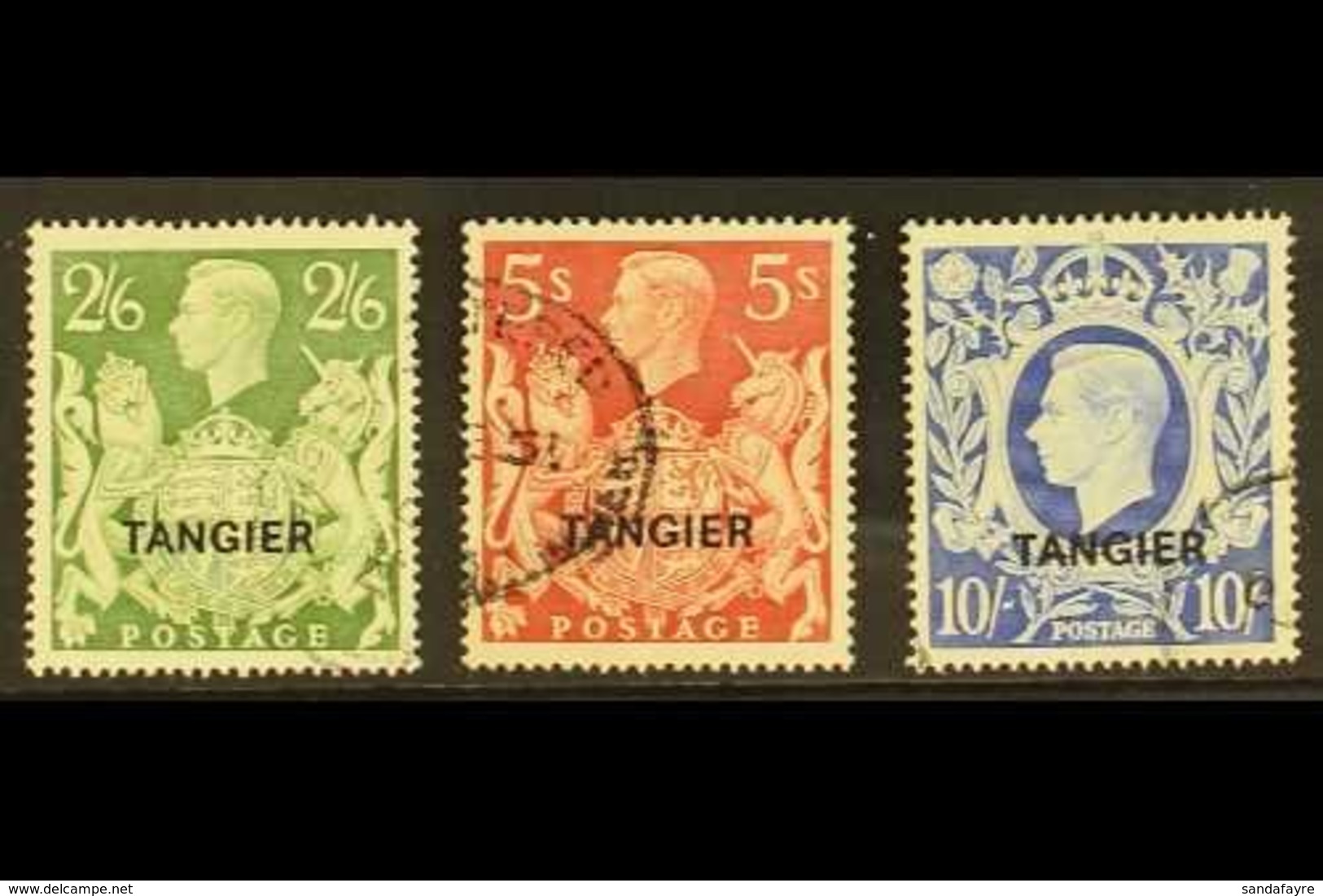 TANGIER 1949 2s6d, 5s & 10s KGVI GB Ovpts, Top Three Values, SG 273/5, Very Fine Used (3 Stamps). For More Images, Pleas - Andere & Zonder Classificatie