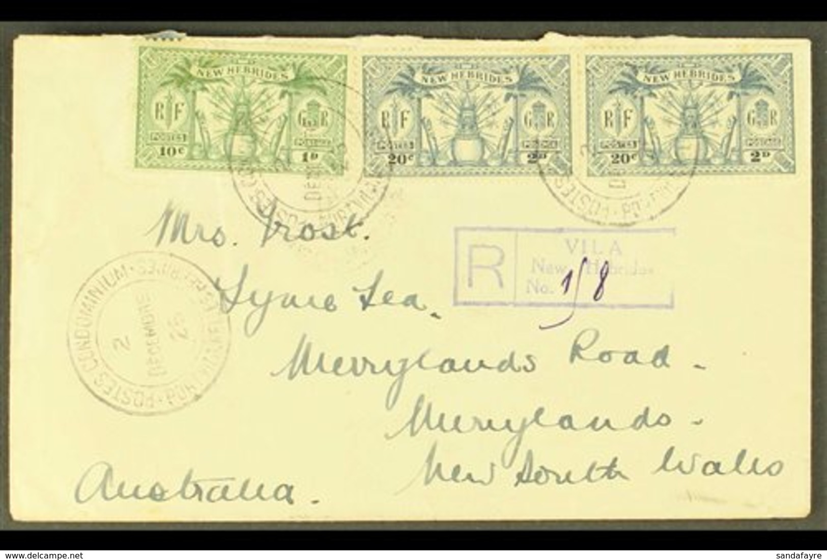 ENGLISH 1925 (Dec) An Attractive Commercial Envelope Registered To New South Wales, Bearing 1925 1d And Pair Of 2d Tied  - Otros & Sin Clasificación