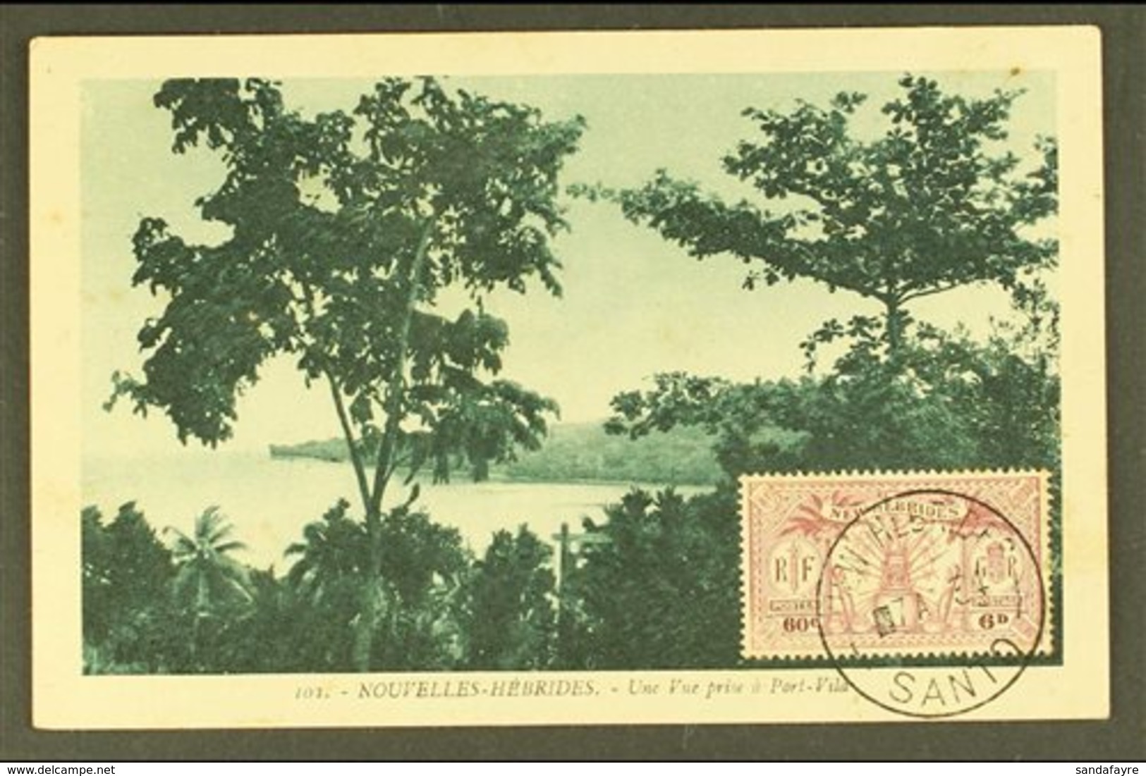 ENGLISH 1934 (April) An Attractive Picture Postcard Of Port Vila, Bearing On The Picture Side 1925 6d Tied Crisp Upright - Otros & Sin Clasificación