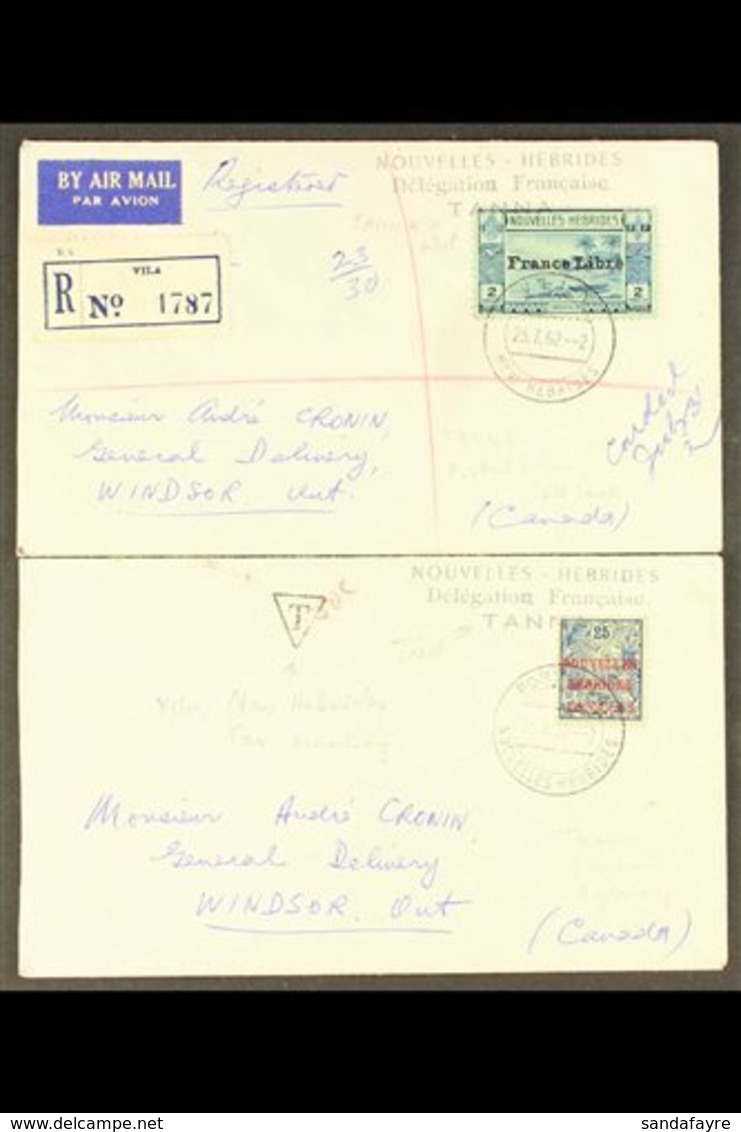 FRENCH - TANNA POSTAL AGENCY 1962 (July) Pair Of Envelopes (one Registered) To Canada, Bearing 191910-11 25c Or 1941 2f, - Otros & Sin Clasificación